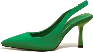 Women High-Heel Fabric Slingback Pumps Kitten Heel Pointed Toe Slip-On Back Strap Sandals Mules Court Shoes
