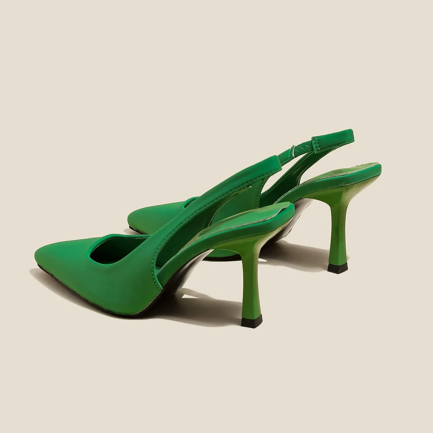 Women High-Heel Fabric Slingback Pumps Kitten Heel Pointed Toe Slip-On Back Strap Sandals Mules Court Shoes