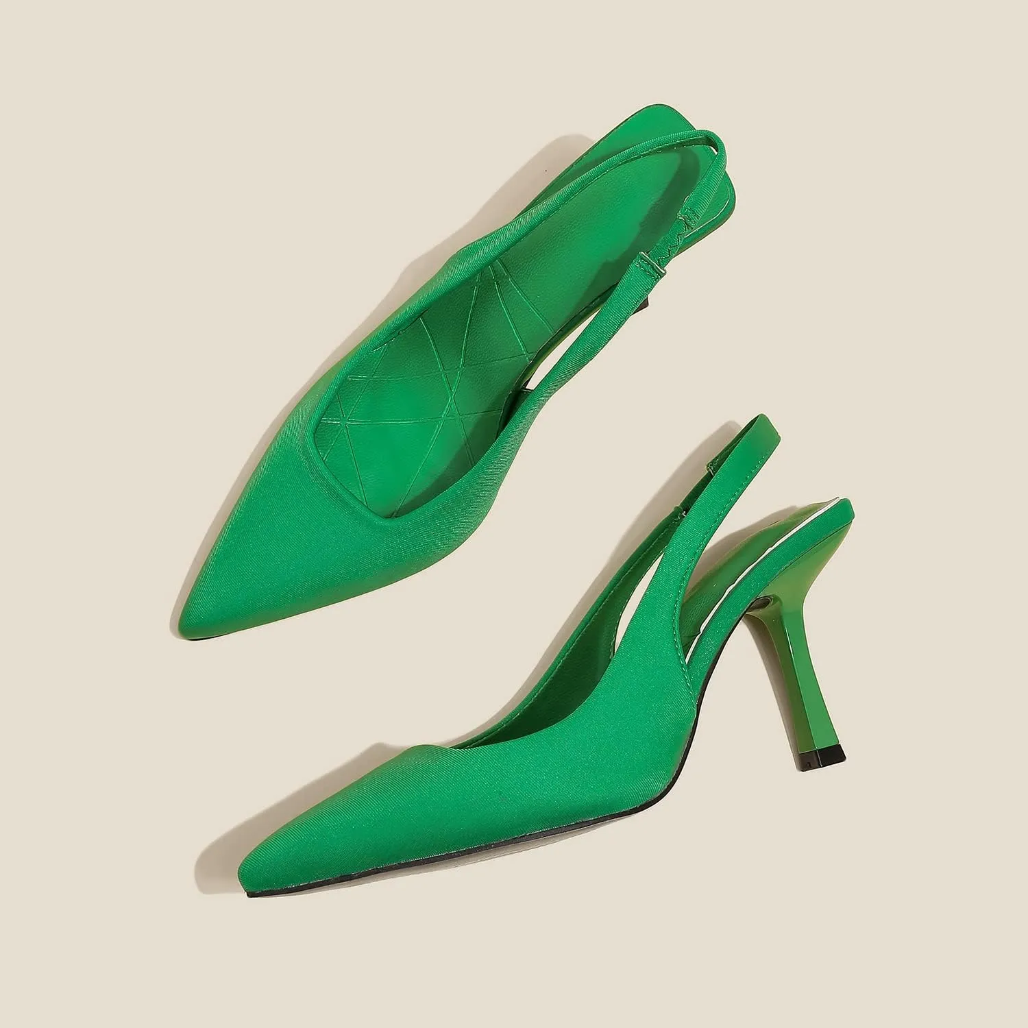 Women High-Heel Fabric Slingback Pumps Kitten Heel Pointed Toe Slip-On Back Strap Sandals Mules Court Shoes