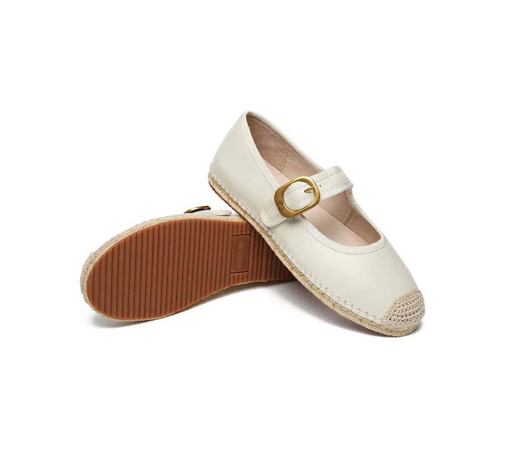Women Leather Adjustable Buckle Flat Espadrilles Mila