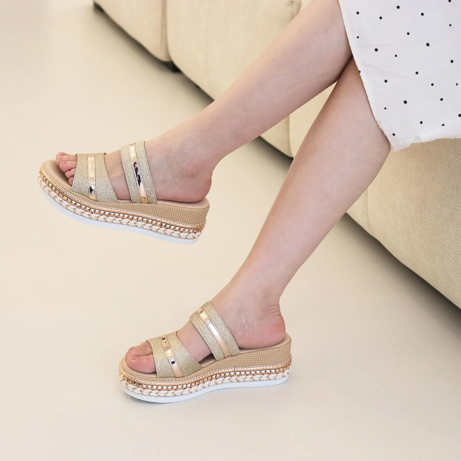 Women Platform Sandals Espadrille Slip on Open Toe Boho Wedge Sandals for Women Dressy Casual Summer