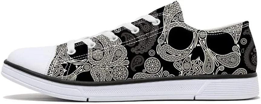 Women Skull Shoes Printed Cool Paisley Print Fashion Sneakers for Teen Men Boys Girls Student Canvas Shoes for Ladies