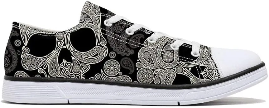 Women Skull Shoes Printed Cool Paisley Print Fashion Sneakers for Teen Men Boys Girls Student Canvas Shoes for Ladies