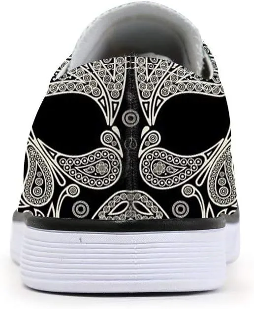 Women Skull Shoes Printed Cool Paisley Print Fashion Sneakers for Teen Men Boys Girls Student Canvas Shoes for Ladies