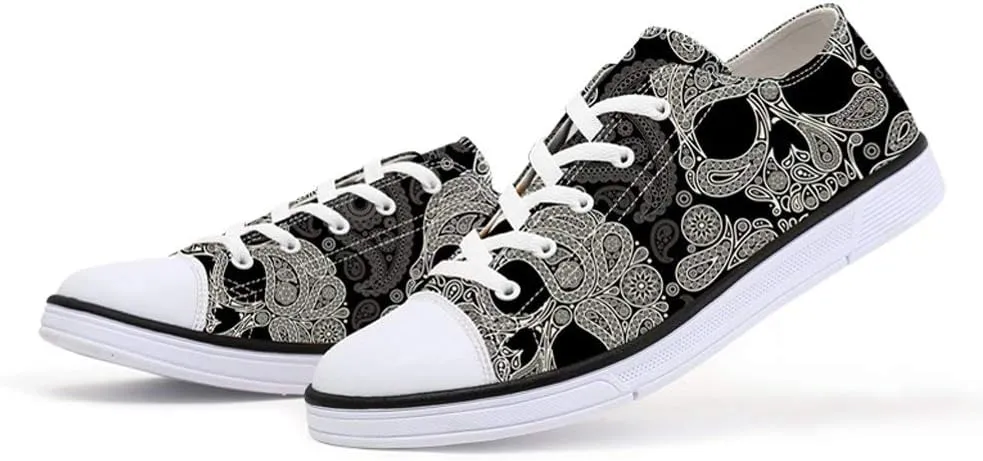 Women Skull Shoes Printed Cool Paisley Print Fashion Sneakers for Teen Men Boys Girls Student Canvas Shoes for Ladies