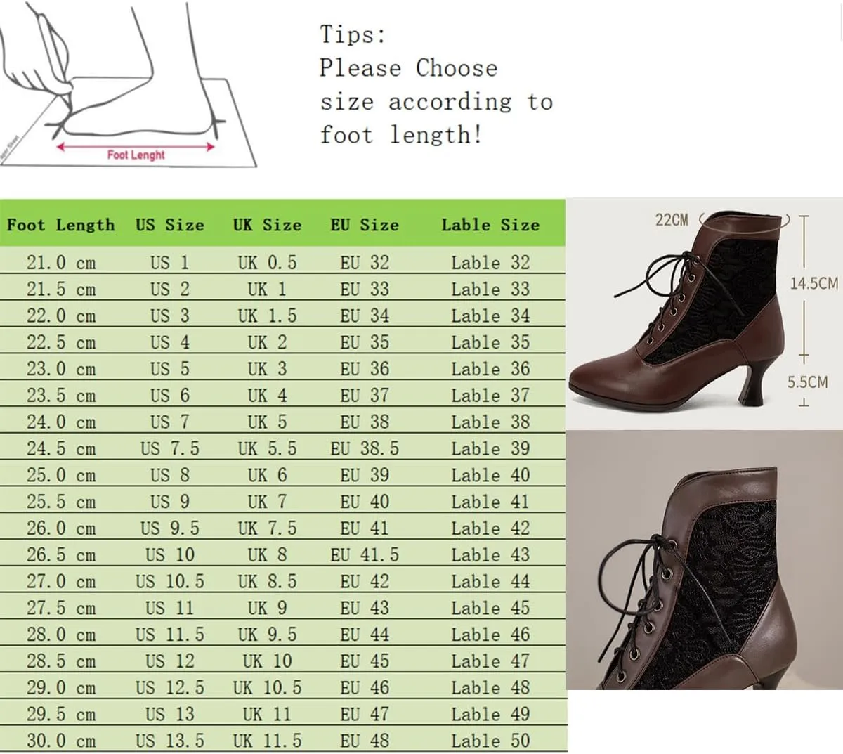 Women Vintage Victorian Boots Kitten Heel Granny Boots Lace Up Ankle Boots