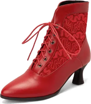 Women Vintage Victorian Boots Kitten Heel Granny Boots Lace Up Ankle Boots