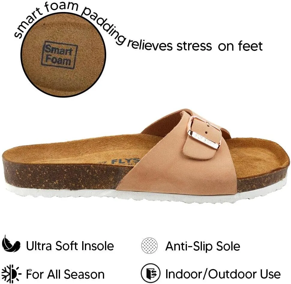 Women's 100% Genuine Leather Sandals - Comfortable Smart Foam Footbed, Slip-On Slides for Summer Wear, Adjustable Fit and Durable Non-Slip Sole