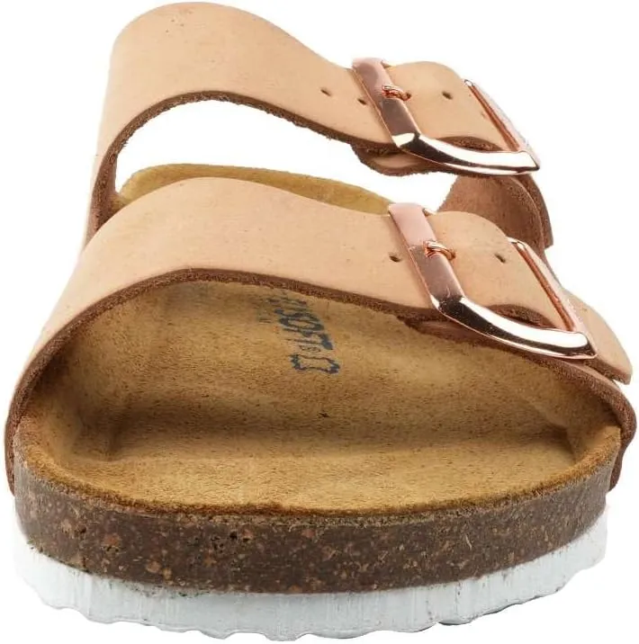 Women's 100% Genuine Leather Sandals - Comfortable Smart Foam Footbed, Slip-On Slides for Summer Wear, Adjustable Fit and Durable Non-Slip Sole