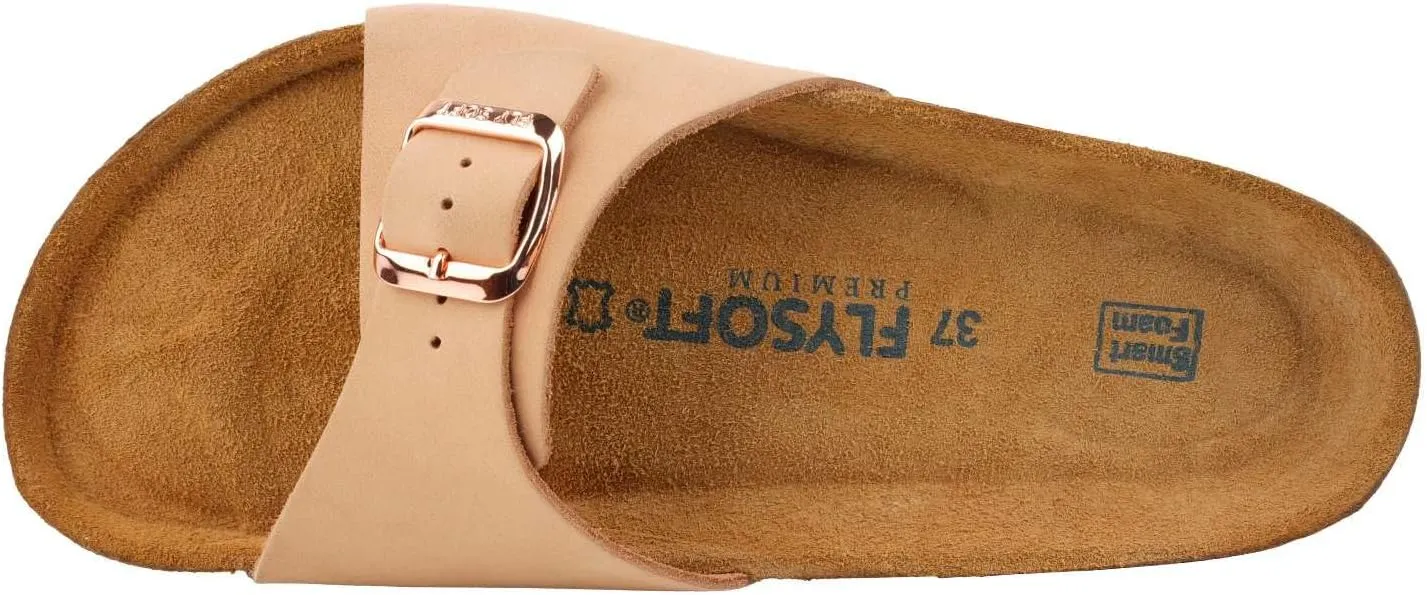 Women's 100% Genuine Leather Sandals - Comfortable Smart Foam Footbed, Slip-On Slides for Summer Wear, Adjustable Fit and Durable Non-Slip Sole