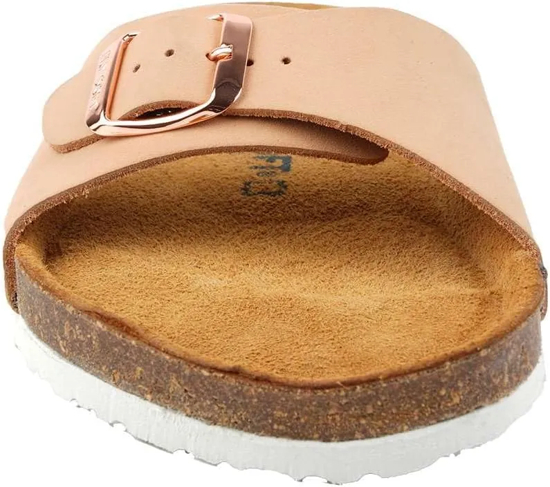 Women's 100% Genuine Leather Sandals - Comfortable Smart Foam Footbed, Slip-On Slides for Summer Wear, Adjustable Fit and Durable Non-Slip Sole