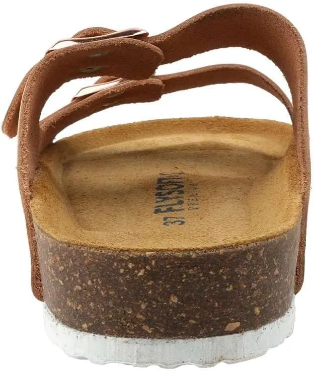 Women's 100% Genuine Leather Sandals - Comfortable Smart Foam Footbed, Slip-On Slides for Summer Wear, Adjustable Fit and Durable Non-Slip Sole