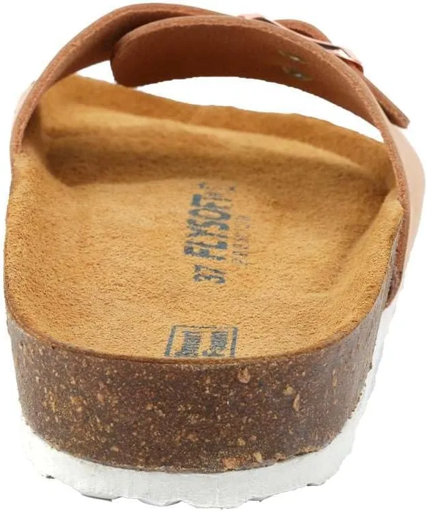 Women's 100% Genuine Leather Sandals - Comfortable Smart Foam Footbed, Slip-On Slides for Summer Wear, Adjustable Fit and Durable Non-Slip Sole