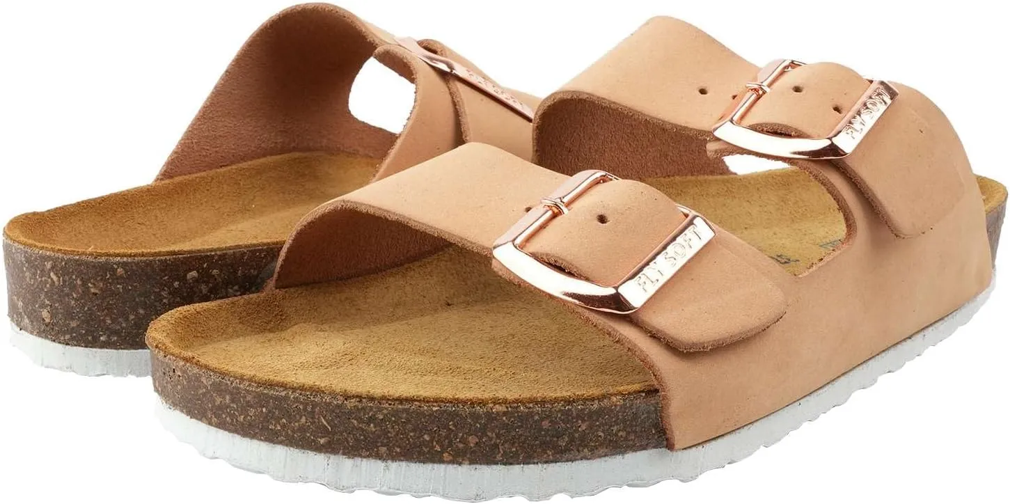 Women's 100% Genuine Leather Sandals - Comfortable Smart Foam Footbed, Slip-On Slides for Summer Wear, Adjustable Fit and Durable Non-Slip Sole