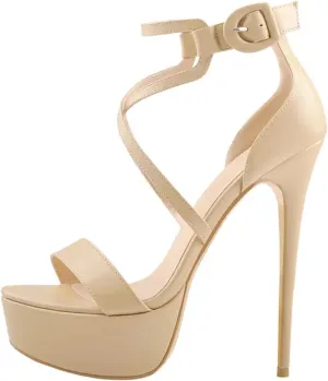 Women's 16cm Stiletto Sandals - Black Gold Cross-Tied Party Pumps