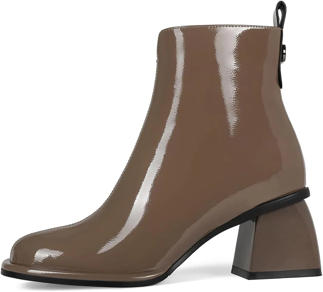Women's Ankle Boots Chunky Block Heel Booties Round Toe Back Zipper Short Boots