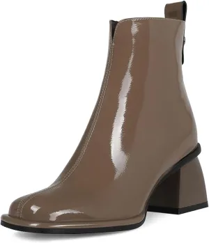 Women's Ankle Boots Chunky Block Heel Booties Round Toe Back Zipper Short Boots