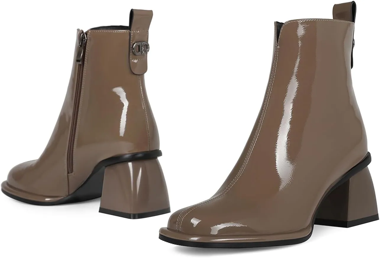 Women's Ankle Boots Chunky Block Heel Booties Round Toe Back Zipper Short Boots