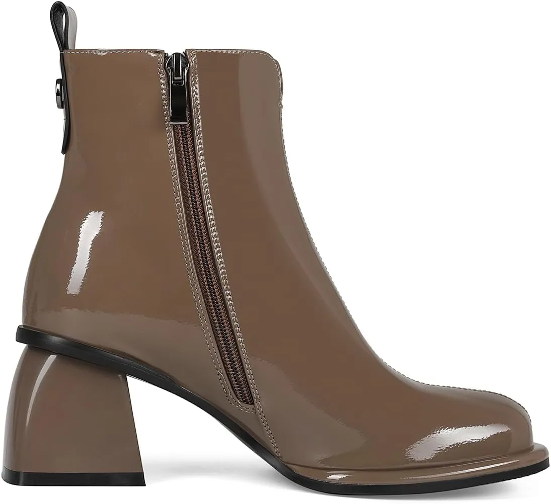 Women's Ankle Boots Chunky Block Heel Booties Round Toe Back Zipper Short Boots