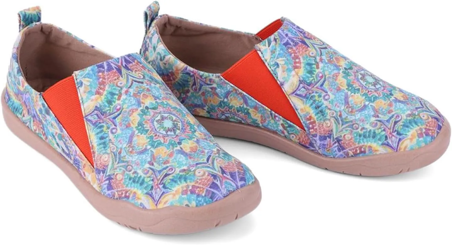 Women's Art Painted Casual Loafers, Extra Wide Slip-on Diabetic Shoes for Women, Comfortable Canvas Arch Support Walking Shoes