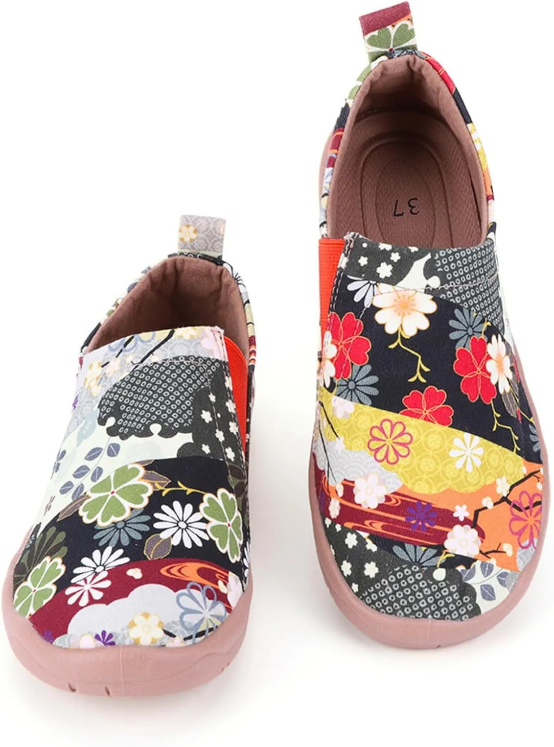 Women's Art Painted Casual Loafers, Extra Wide Slip-on Diabetic Shoes for Women, Comfortable Canvas Arch Support Walking Shoes