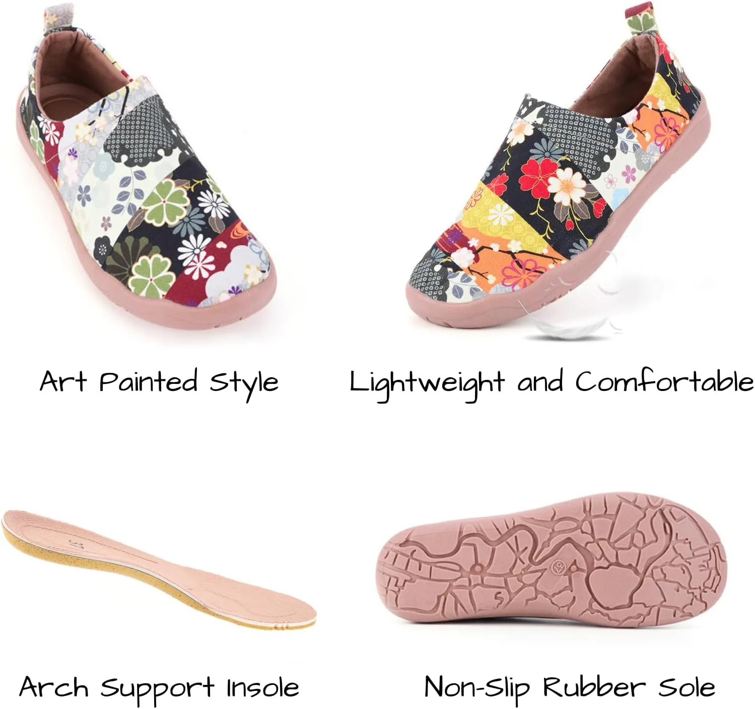Women's Art Painted Casual Loafers, Extra Wide Slip-on Diabetic Shoes for Women, Comfortable Canvas Arch Support Walking Shoes