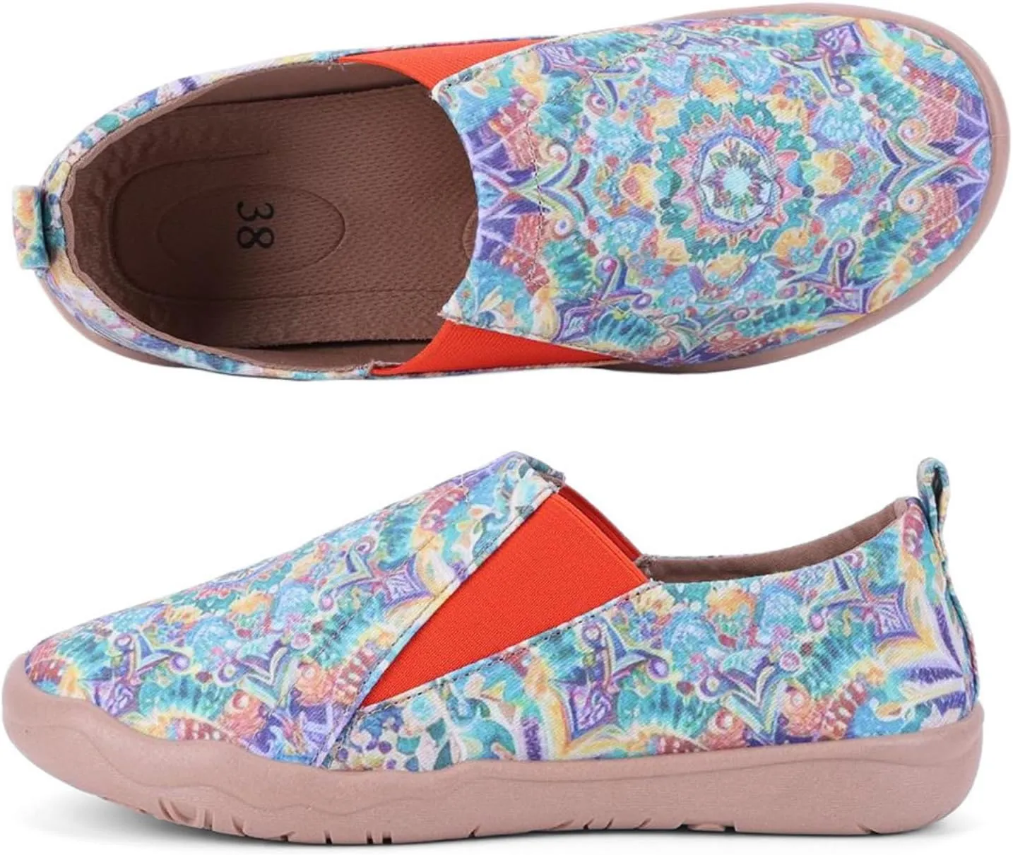 Women's Art Painted Casual Loafers, Extra Wide Slip-on Diabetic Shoes for Women, Comfortable Canvas Arch Support Walking Shoes