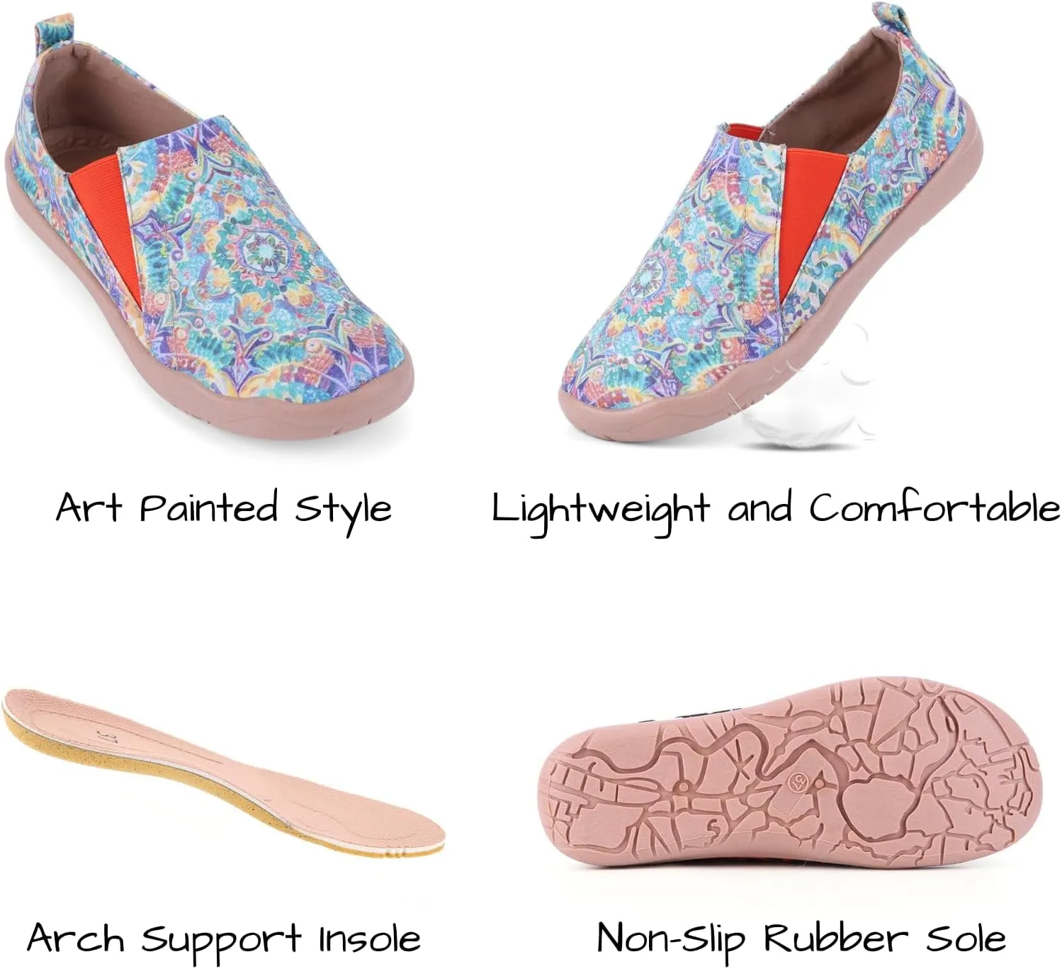 Women's Art Painted Casual Loafers, Extra Wide Slip-on Diabetic Shoes for Women, Comfortable Canvas Arch Support Walking Shoes