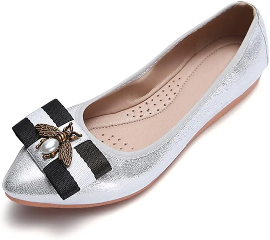 Women's Ballet Flats Foldable Shiny Comfortable Loafers Shoes Dressy Flats Shoes for Women