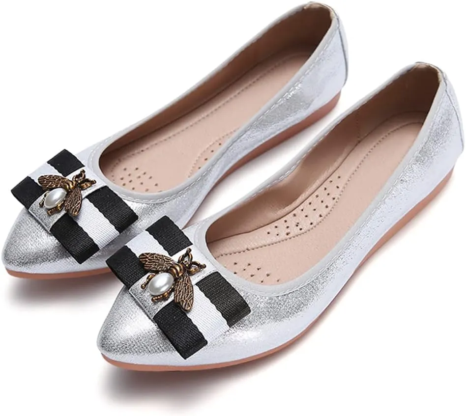 Women's Ballet Flats Foldable Shiny Comfortable Loafers Shoes Dressy Flats Shoes for Women