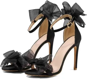 Women's Black Lace Bowknot Pumps - 11cm High Heel Prom Party Shoes