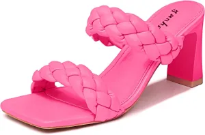Women's Braided Heeled Sandals Fashion Square Toe Heels Block Chunky Heel Mules Slip On Dress Sexy Backless Summer High Heels Slipper