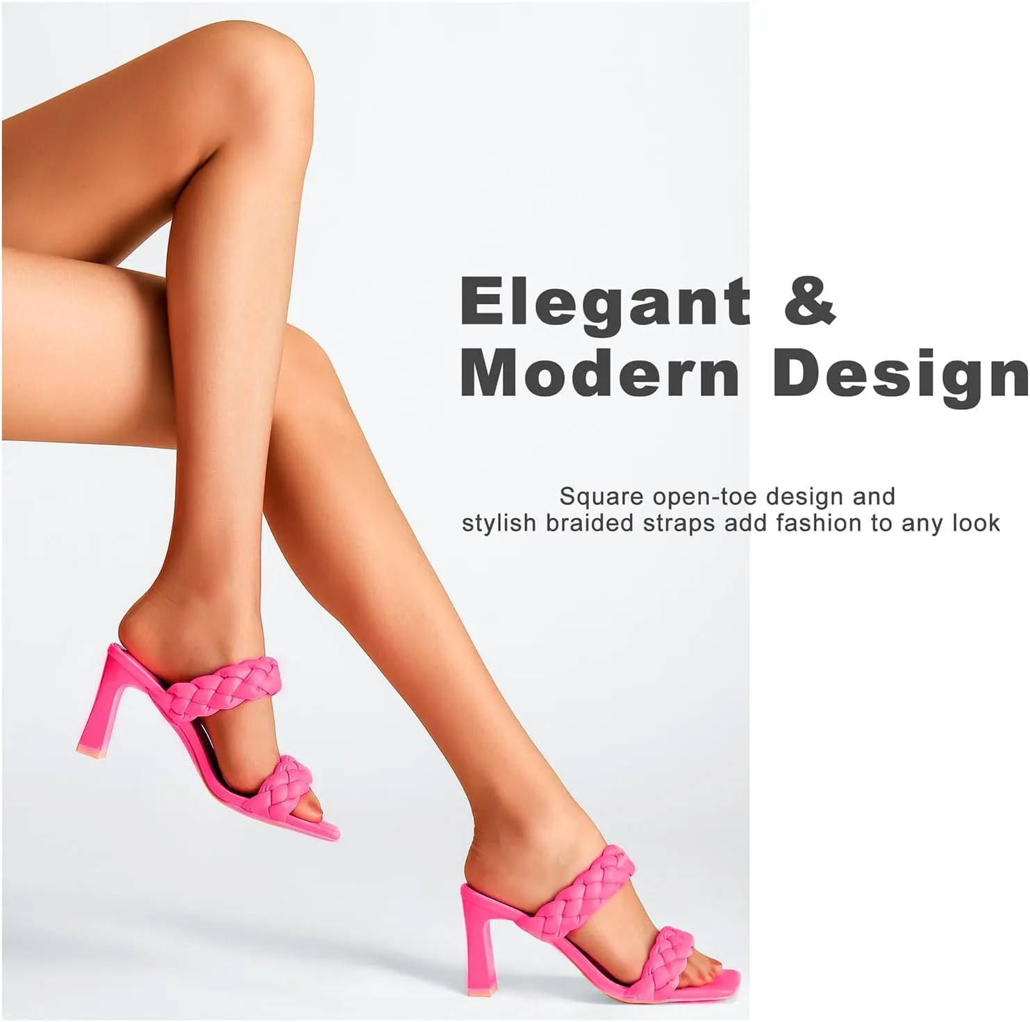Women's Braided Heeled Sandals Fashion Square Toe Heels Block Chunky Heel Mules Slip On Dress Sexy Backless Summer High Heels Slipper
