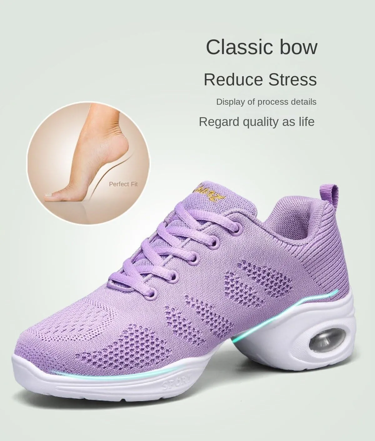 Women's Breathable Air Cushion Jazz Dance Shoes Lace Up Mesh Sneakers Athletic Walking Dance Thick Soled