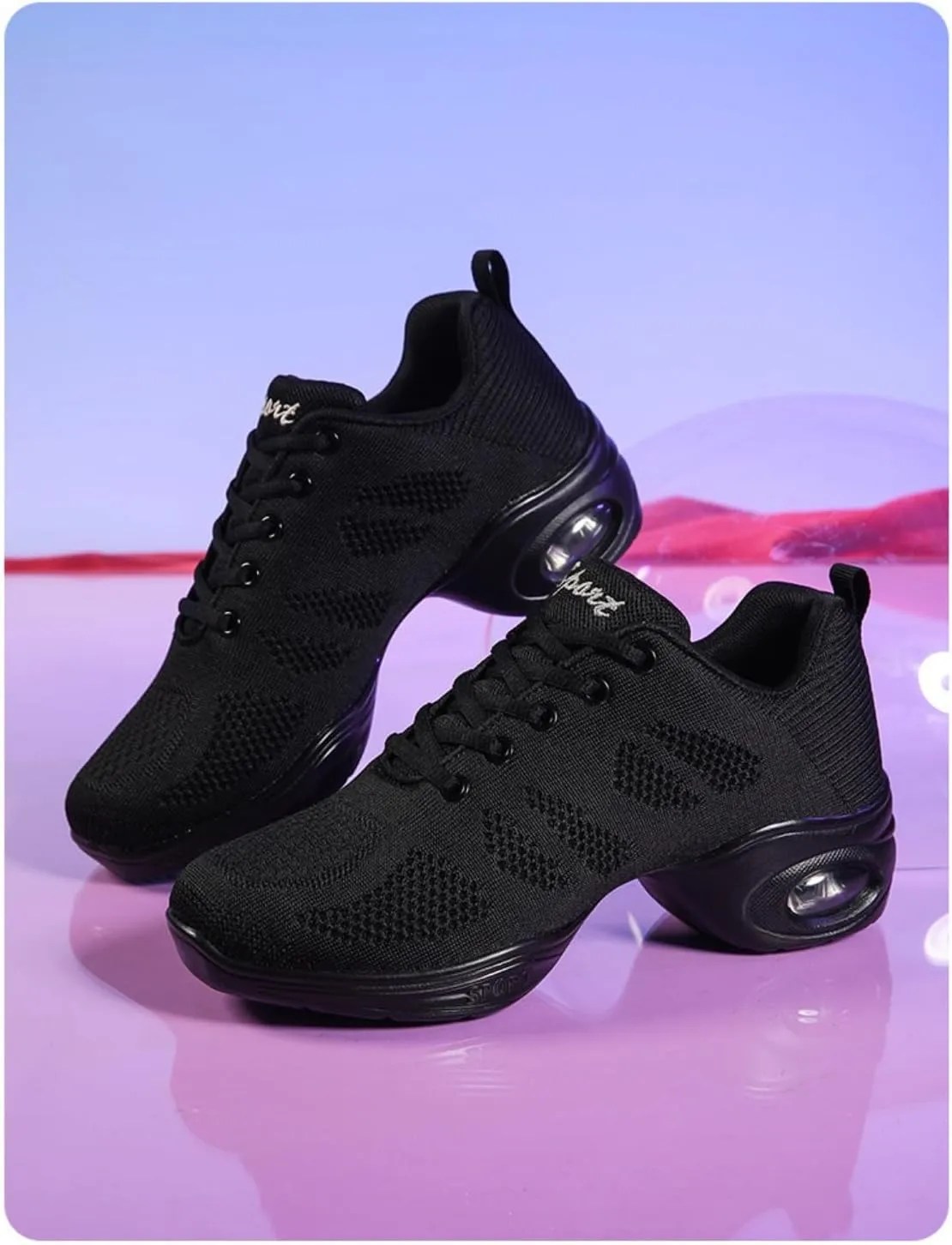 Women's Breathable Air Cushion Jazz Dance Shoes Lace Up Mesh Sneakers Athletic Walking Dance Thick Soled