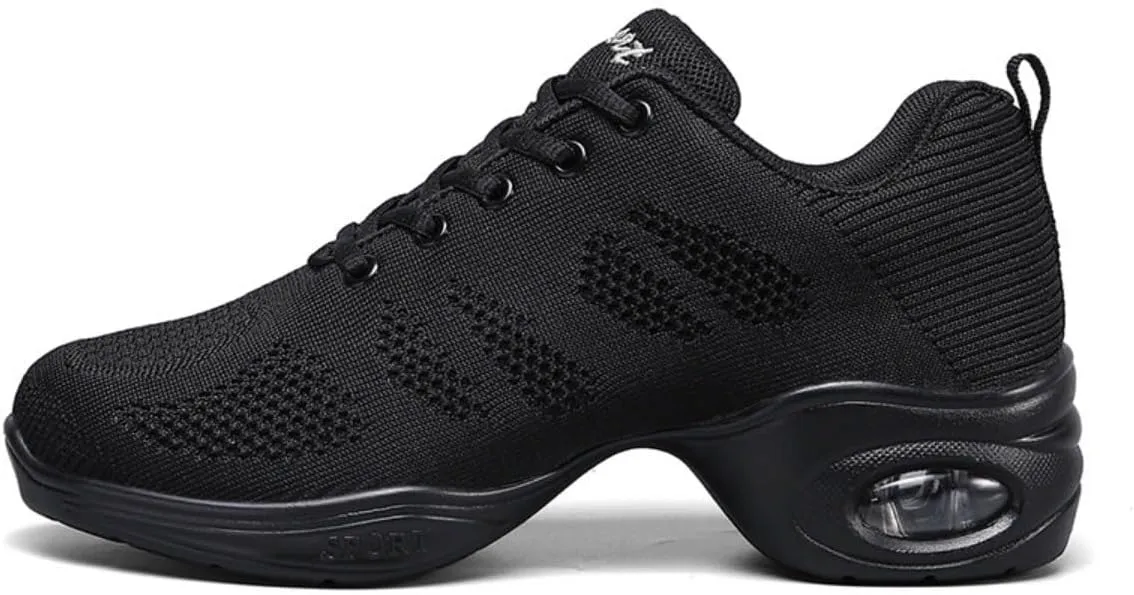 Women's Breathable Air Cushion Jazz Dance Shoes Lace Up Mesh Sneakers Athletic Walking Dance Thick Soled