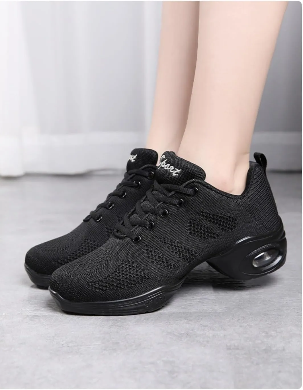Women's Breathable Air Cushion Jazz Dance Shoes Lace Up Mesh Sneakers Athletic Walking Dance Thick Soled