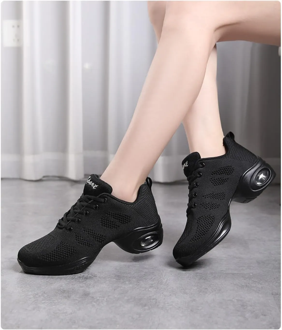 Women's Breathable Air Cushion Jazz Dance Shoes Lace Up Mesh Sneakers Athletic Walking Dance Thick Soled