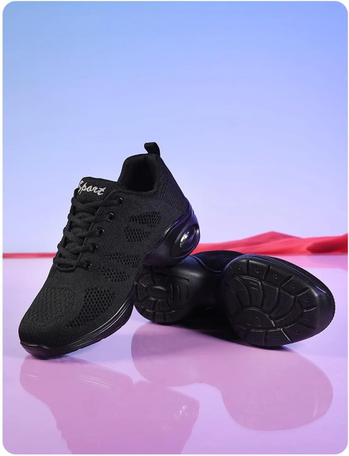 Women's Breathable Air Cushion Jazz Dance Shoes Lace Up Mesh Sneakers Athletic Walking Dance Thick Soled