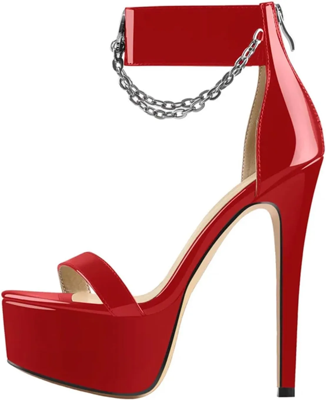Women's Chain Zipper Sandals - Platform Stiletto Party Dress Pumps