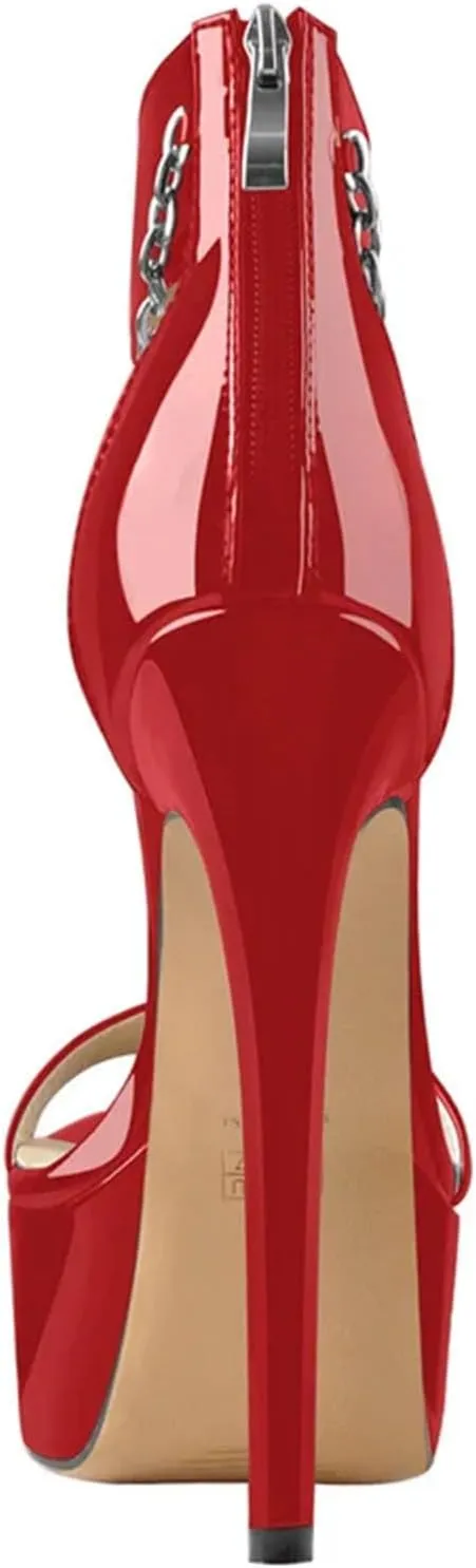 Women's Chain Zipper Sandals - Platform Stiletto Party Dress Pumps