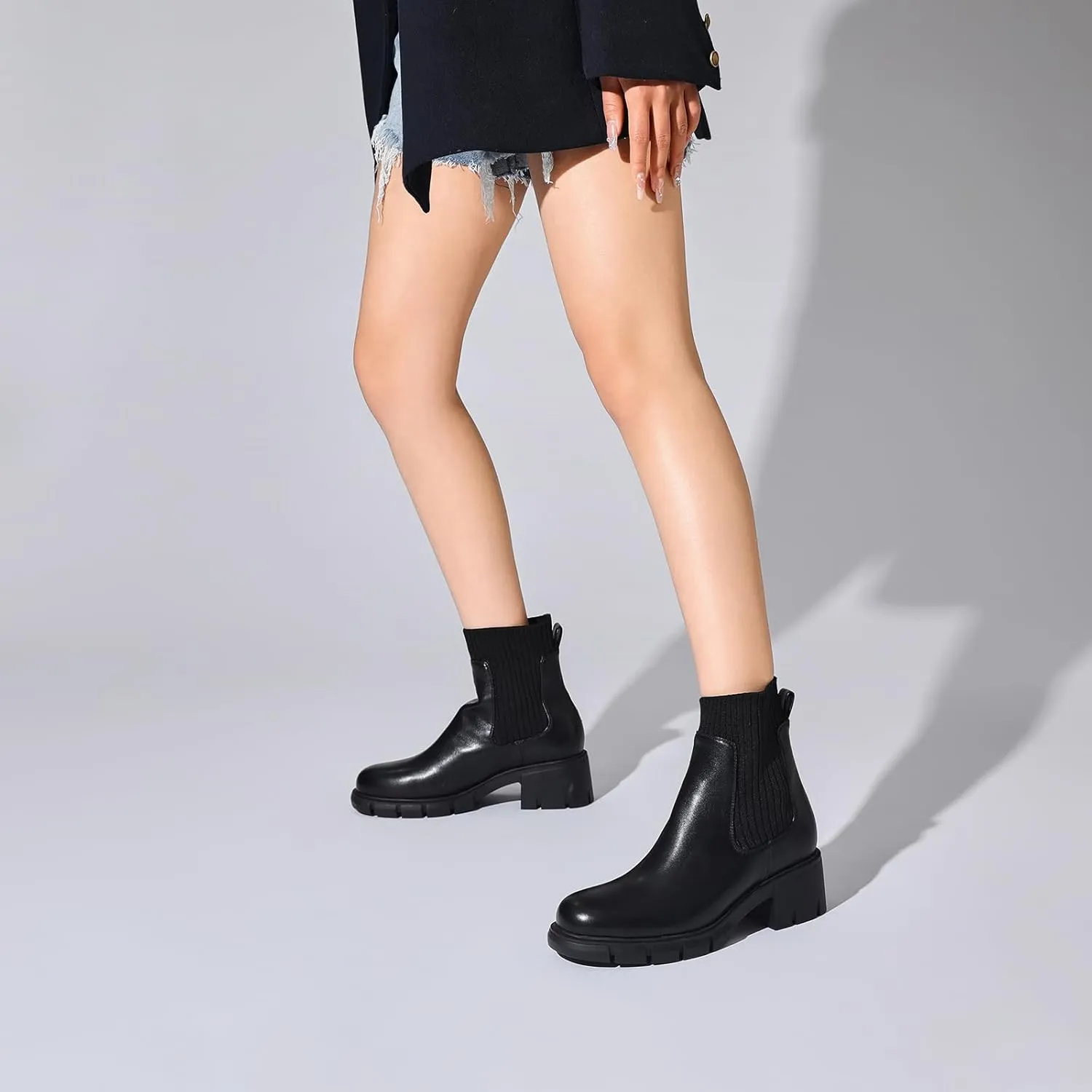 Women's Chelsea Boots, Elasticated Platform Ankle Boots with Block Heel Lug Sole Winter Bootie for Outdoor Home Dates