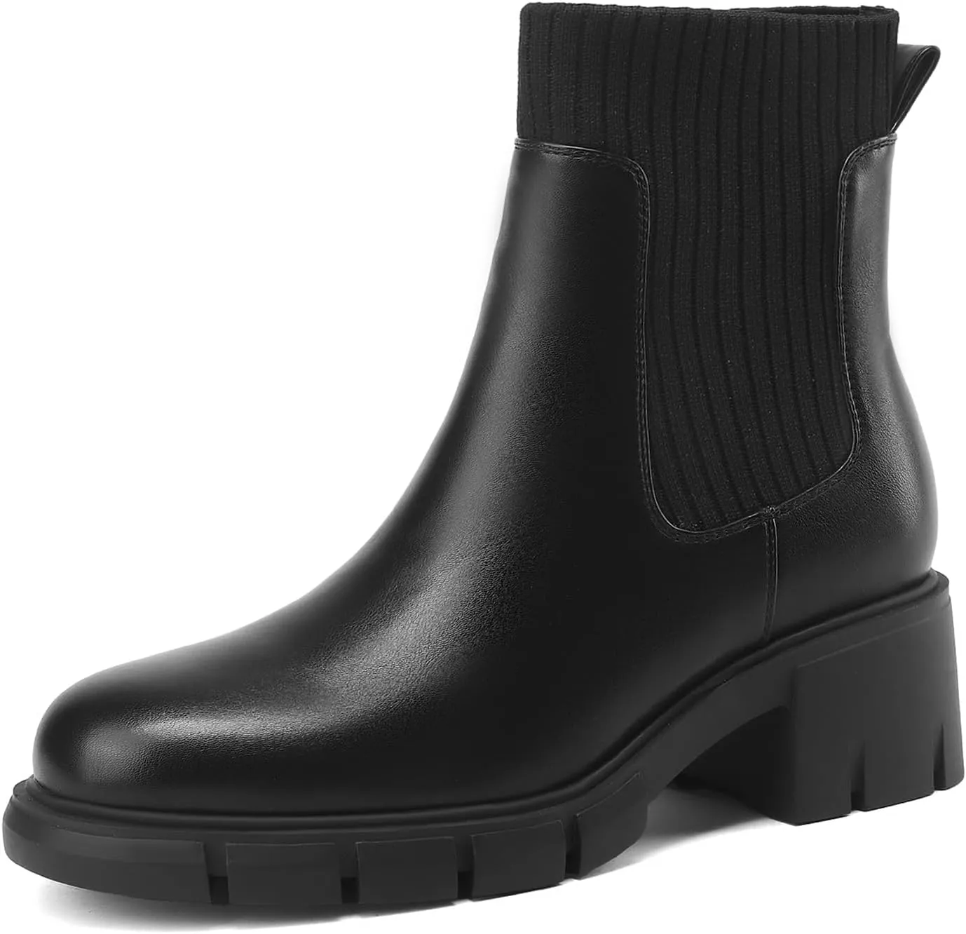 Women's Chelsea Boots, Elasticated Platform Ankle Boots with Block Heel Lug Sole Winter Bootie for Outdoor Home Dates