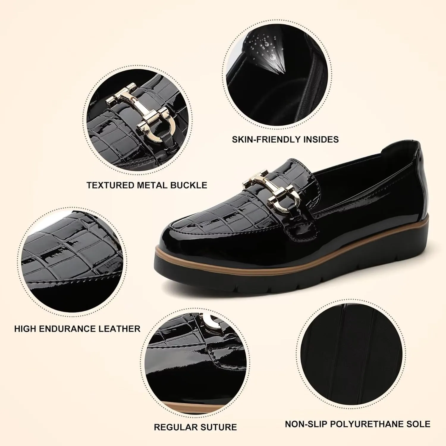 Women's Classic Comfort Leather Loafers Cute Slip-Ons Casual Dress Shoes Lightweight Walking Flats Everyday Work Shoes