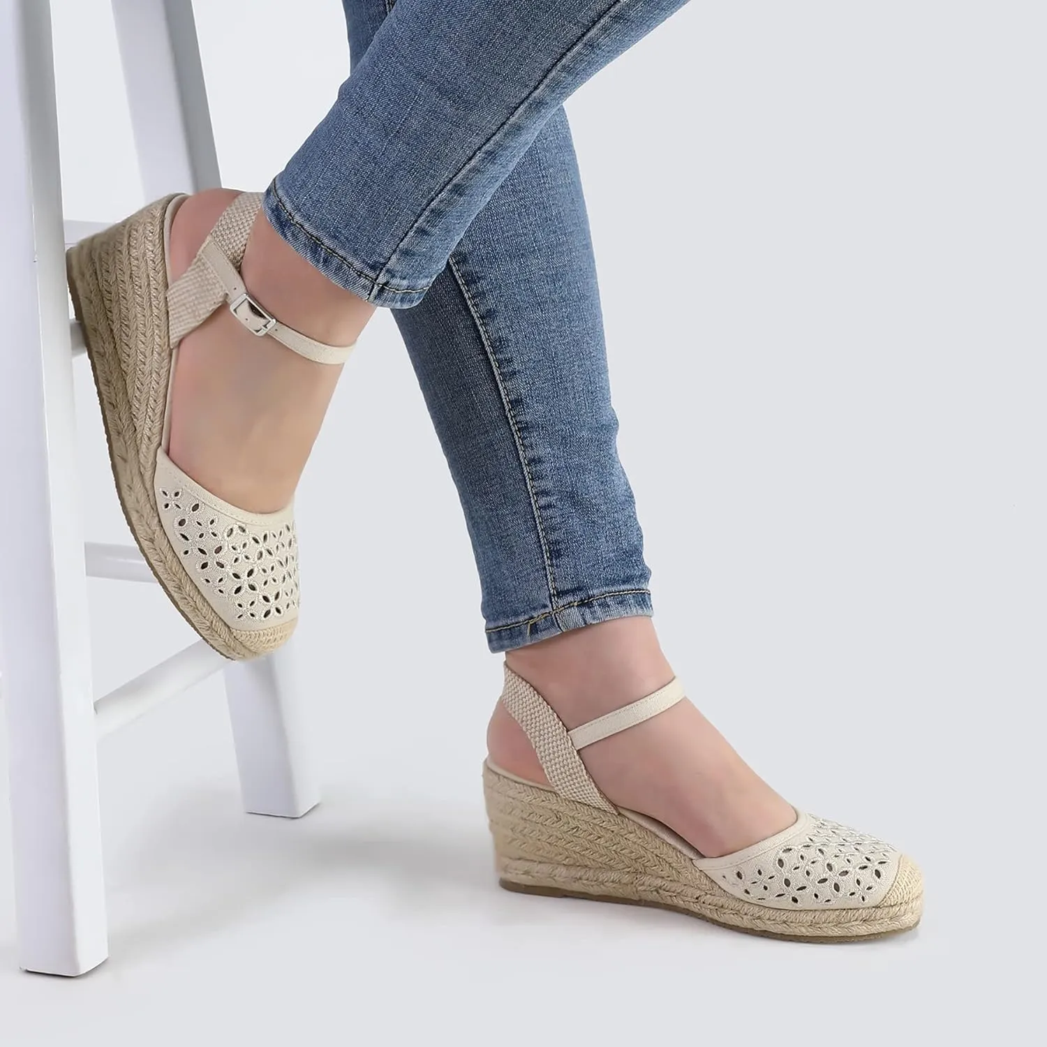 Women's Closed Toe Platform Sandals Summer Buckle Ankle Strap Espadrilles Wedge Sandals