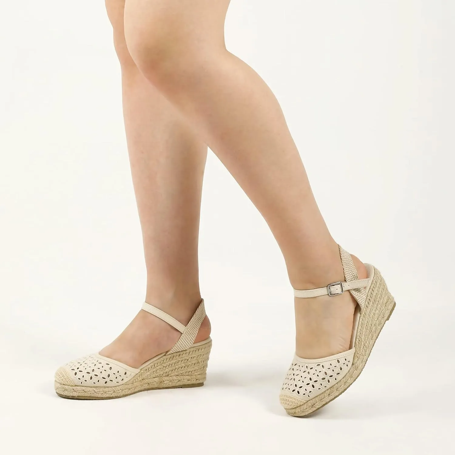 Women's Closed Toe Platform Sandals Summer Buckle Ankle Strap Espadrilles Wedge Sandals