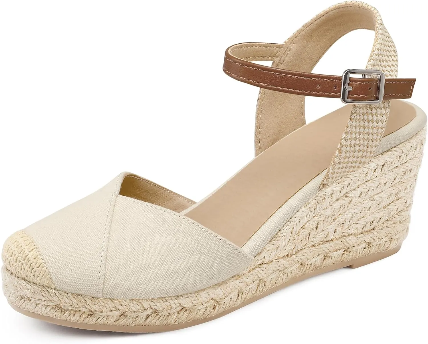 Women's Closed Toe Platform Sandals Summer Buckle Ankle Strap Espadrilles Wedge Sandals
