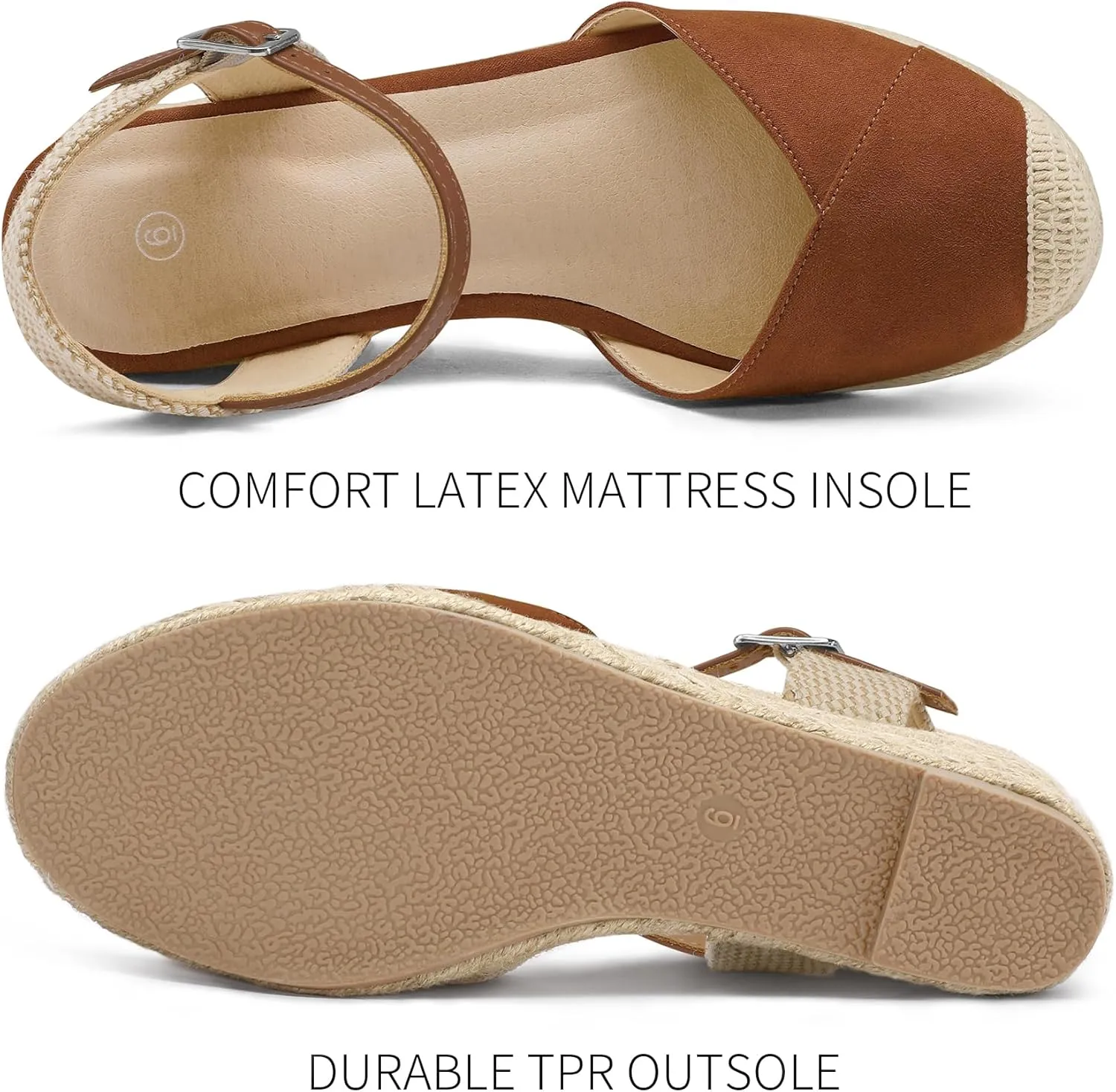 Women's Closed Toe Platform Sandals Summer Buckle Ankle Strap Espadrilles Wedge Sandals