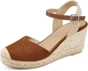 Women's Closed Toe Platform Sandals Summer Buckle Ankle Strap Espadrilles Wedge Sandals