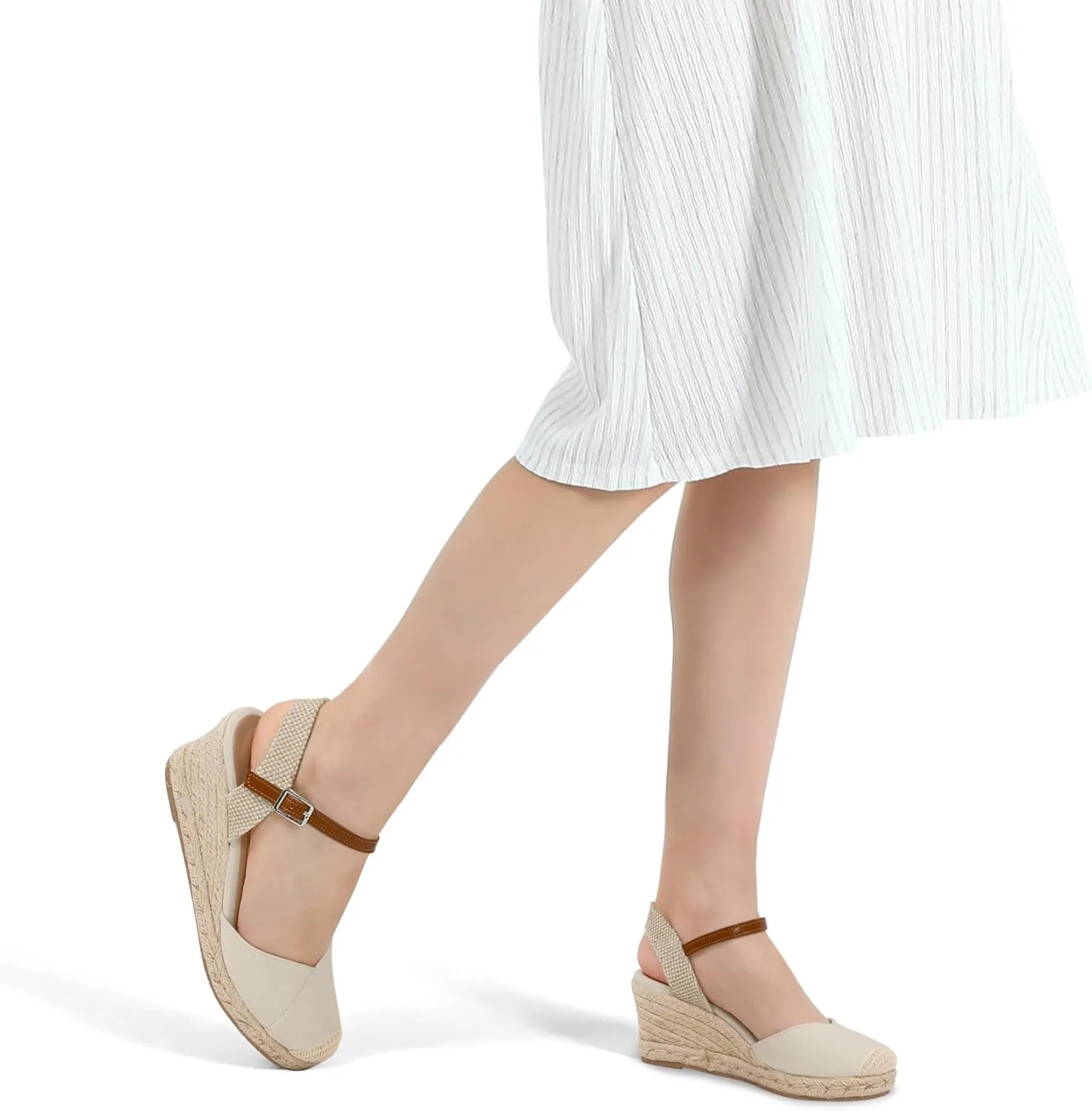Women's Closed Toe Platform Sandals Summer Buckle Ankle Strap Espadrilles Wedge Sandals